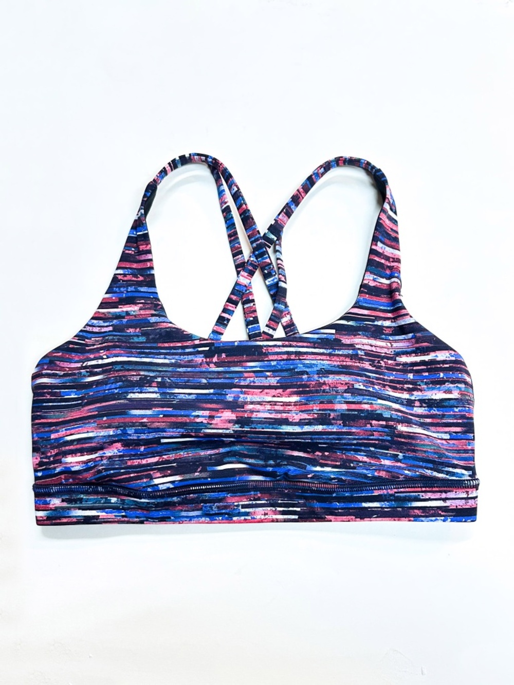 Lululemon Energy Luxtreme Strappy Sport Bra Size 8 Hinshu Alpine Blue Pink Black